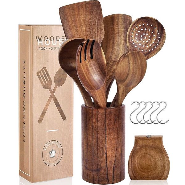 Best Wooden Kitchen Utensils Your Top Reliable Sous Chefs   WOODENHOUSE Lifelong Quality Wooden Cooking Utensils Set 1 